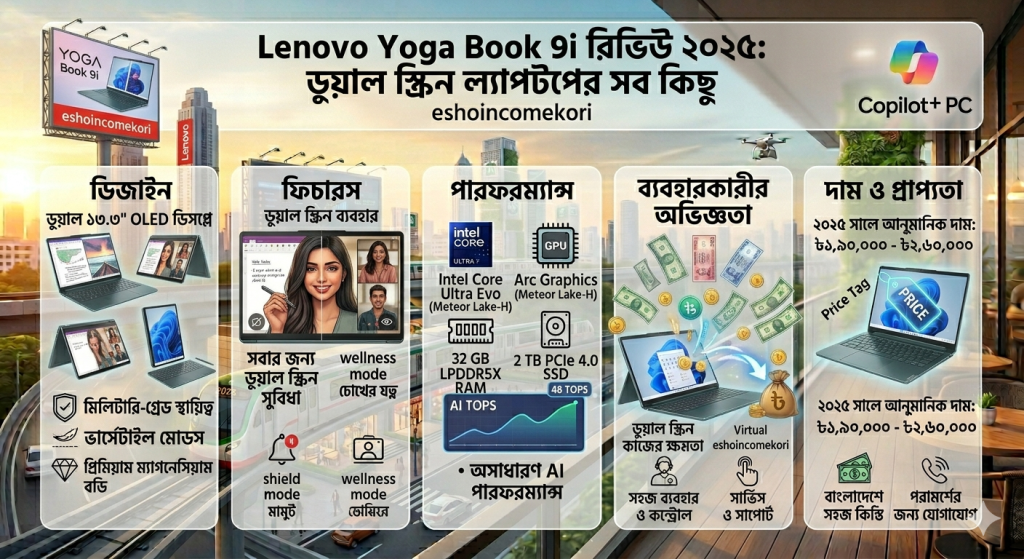 Lenovo Yoga Book 9i রিভিউ ২০২৫ ডুয়াল স্ক্রিন ল্যাপটপের ডিজাইন, পারফরম্যান্স, দাম ও সব কিছু