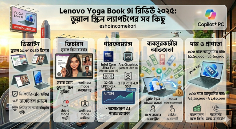 Lenovo Yoga Book 9i রিভিউ ২০২৫ ডুয়াল স্ক্রিন ল্যাপটপের ডিজাইন, পারফরম্যান্স, দাম ও সব কিছু