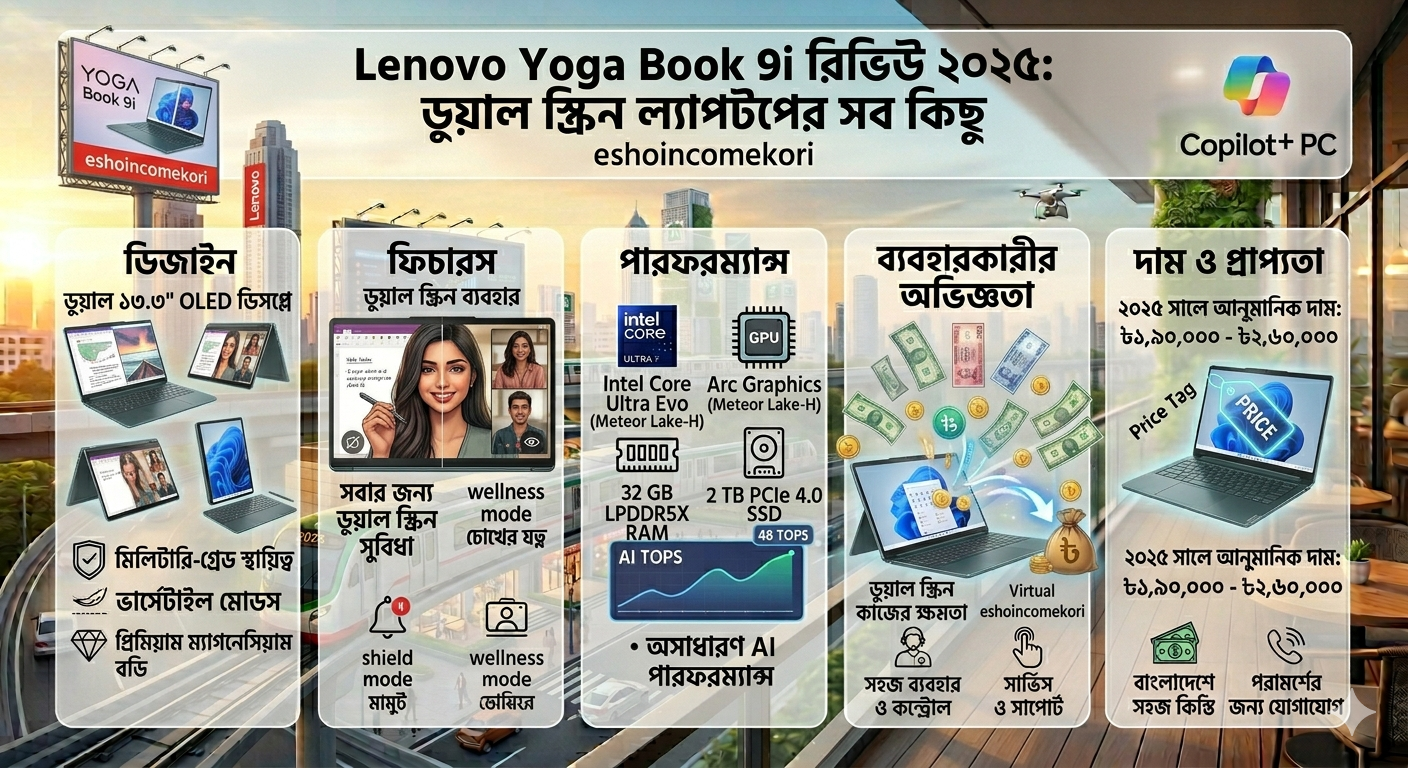 Lenovo Yoga Book 9i রিভিউ ২০২৫ ডুয়াল স্ক্রিন ল্যাপটপের ডিজাইন, পারফরম্যান্স, দাম ও সব কিছু