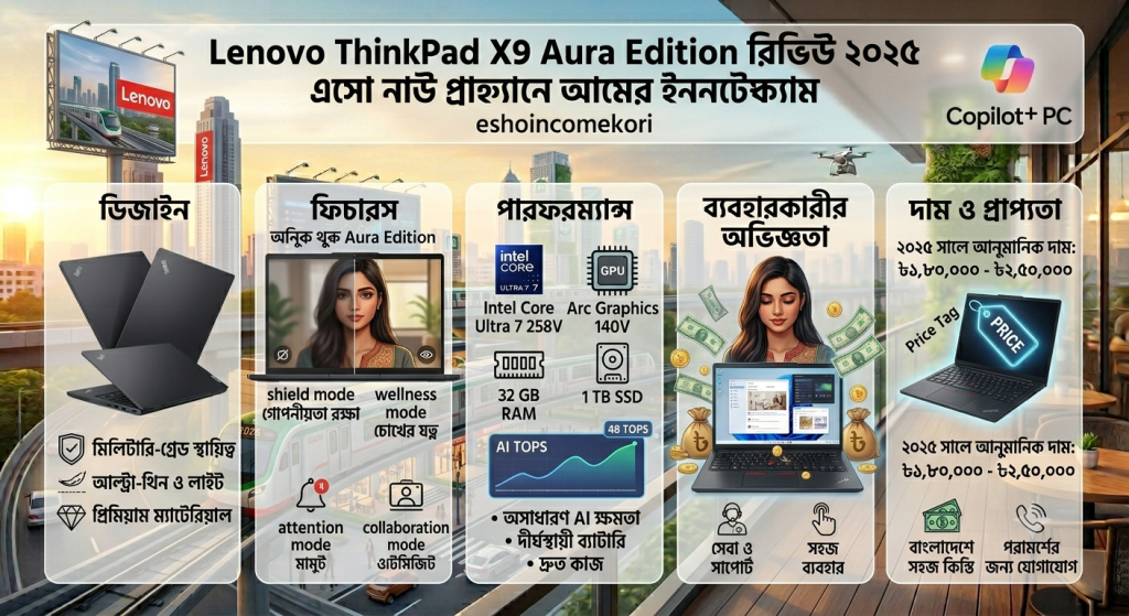 Lenovo ThinkPad X9 Aura Edition রিভিউ ২০২৫ | ডিজাইন, ফিচারস, পারফরম্যান্স ও দাম