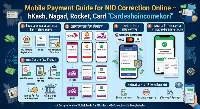 Mobile Payment Guide for NID Correction Online – bKash, Nagad, Rocket, Card
