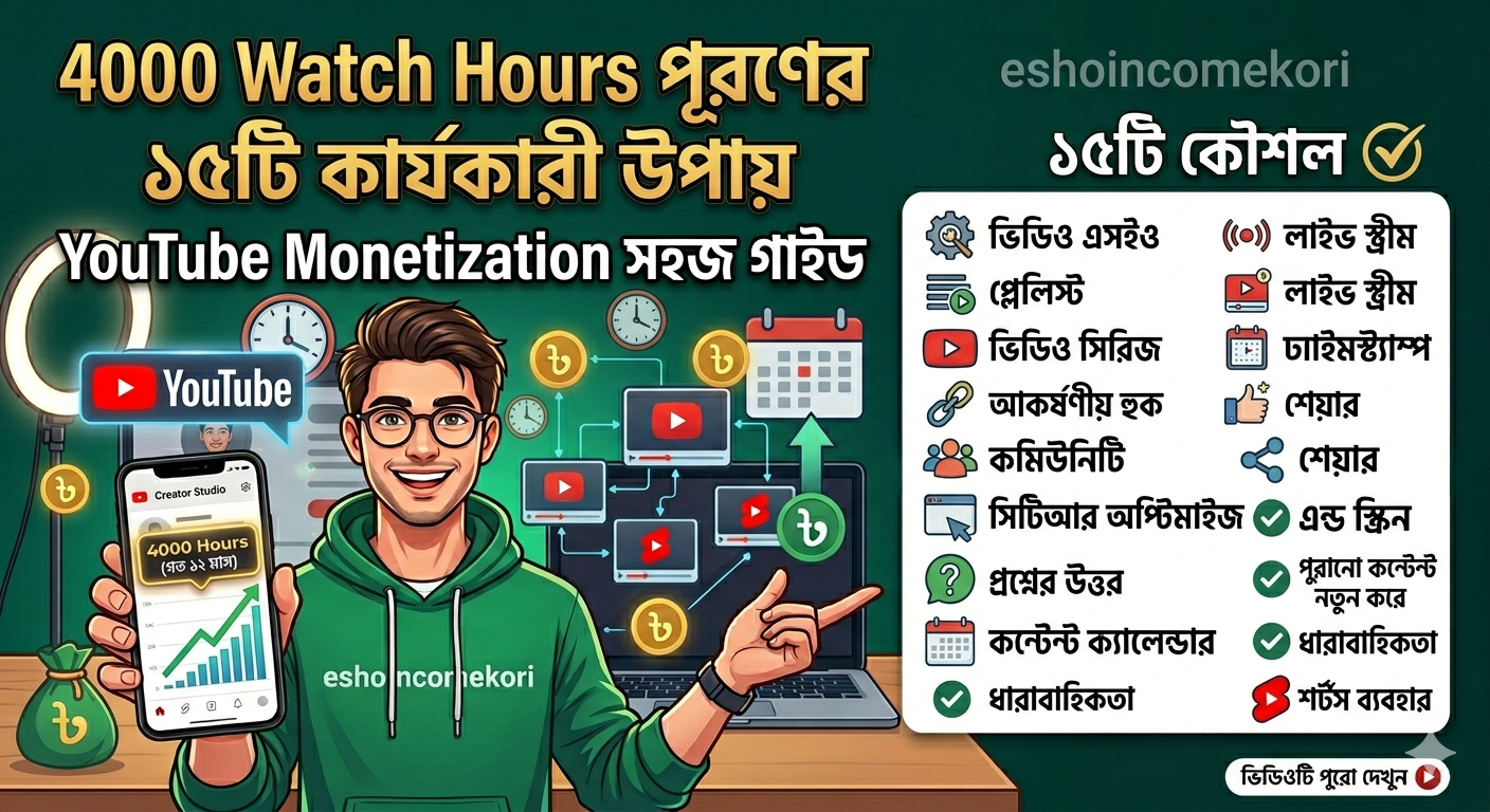 4000 Watch Hours পূরণের ১৫টি কার্যকরী উপায় – YouTube Monetization সহজ গাইড
