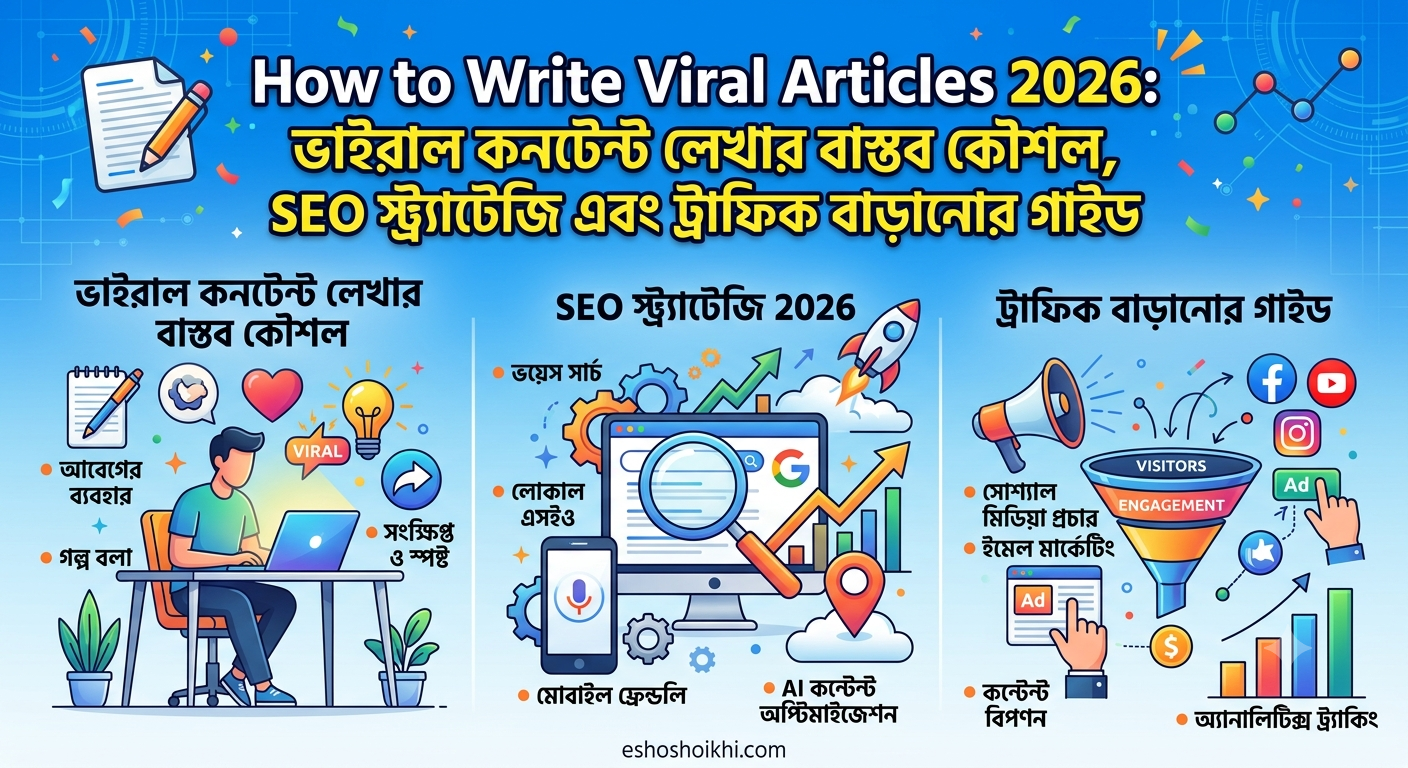 How to Write Viral Articles 2026: ভাইরাল কনটেন্ট লেখার বাস্তব কৌশল, SEO স্ট্র্যাটেজি এবং ট্রাফিক বাড়ানোর গাইড