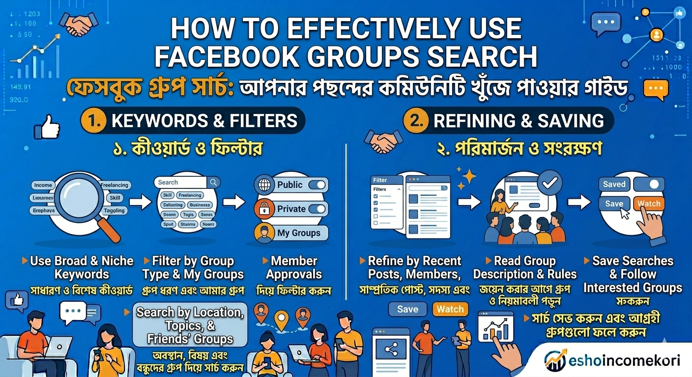 How to Effectively Use Facebook Groups Search ফেসবুক গ্রুপ সার্চ: আপনার পছন্দের কমিউনিটি খুঁজে পাওয়ার গাইড