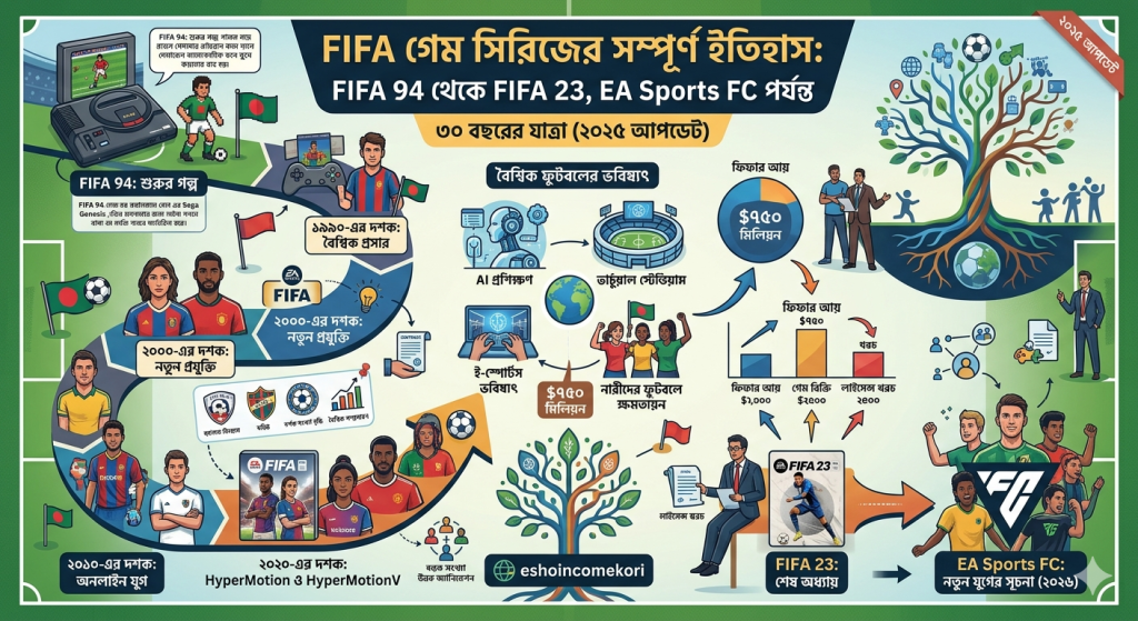 FIFA গেম সিরিজের সম্পূর্ণ ইতিহাস: FIFA 94 থেকে FIFA 23, EA Sports FC পর্যন্ত ৩০ বছরের যাত্রা (২০২৫ আপডেট)