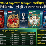 FIFA World Cup 2026 Group G: Belgium, Egypt, Iran, New Zealand – পূর্ণ সূচি, বাংলাদেশ সময় ও বিশ্লেষণ