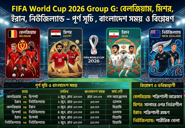 FIFA World Cup 2026 Group G: Belgium, Egypt, Iran, New Zealand – পূর্ণ সূচি, বাংলাদেশ সময় ও বিশ্লেষণ