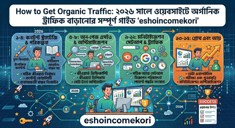 How to Get Organic Traffic: ২০২৬ সালে ওয়েবসাইটে অর্গানিক ট্রাফিক বাড়ানোর সম্পূর্ণ গাইডHow to Get Organic Traffic: SEO ও কনটেন্টের মাধ্যমে ফ্রি ট্রাফিক পাওয়ার সম্পূর্ণ গাইড