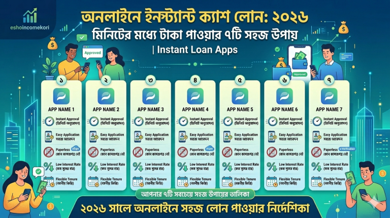 অনলাইনে ইন্সট্যান্ট ক্যাশ লোন: ২০২৬ সালে মিনিটের মধ্যে টাকা পাওয়ার ৭টি সহজ উপায় | Instant Loan Apps