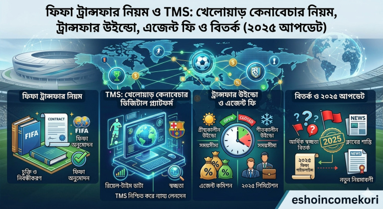 FIFA ট্রান্সফার নিয়ম ও TMS: খেলোয়াড় কেনাবেচার নিয়ম, ট্রান্সফার উইন্ডো, এজেন্ট ফি ও বিতর্ক (২০২৫ আপডেট)