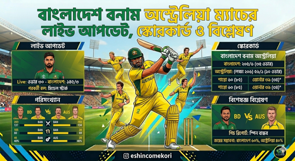bd vs aus match: বাংলাদেশ বনাম অস্ট্রেলিয়া ম্যাচের লাইভ আপডেট, স্কোরকার্ড ও বিশ্লেষণ