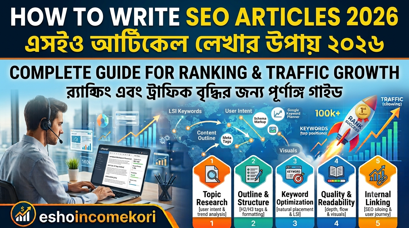 How to Write SEO Articles 2026 – Complete Guide for Ranking & Traffic Growth SEO আর্টিকেল লেখার নিয়ম ২০২৬ – র‍্যাঙ্কিং ও ট্রাফিক বাড়ানোর সম্পূর্ণ গাইড