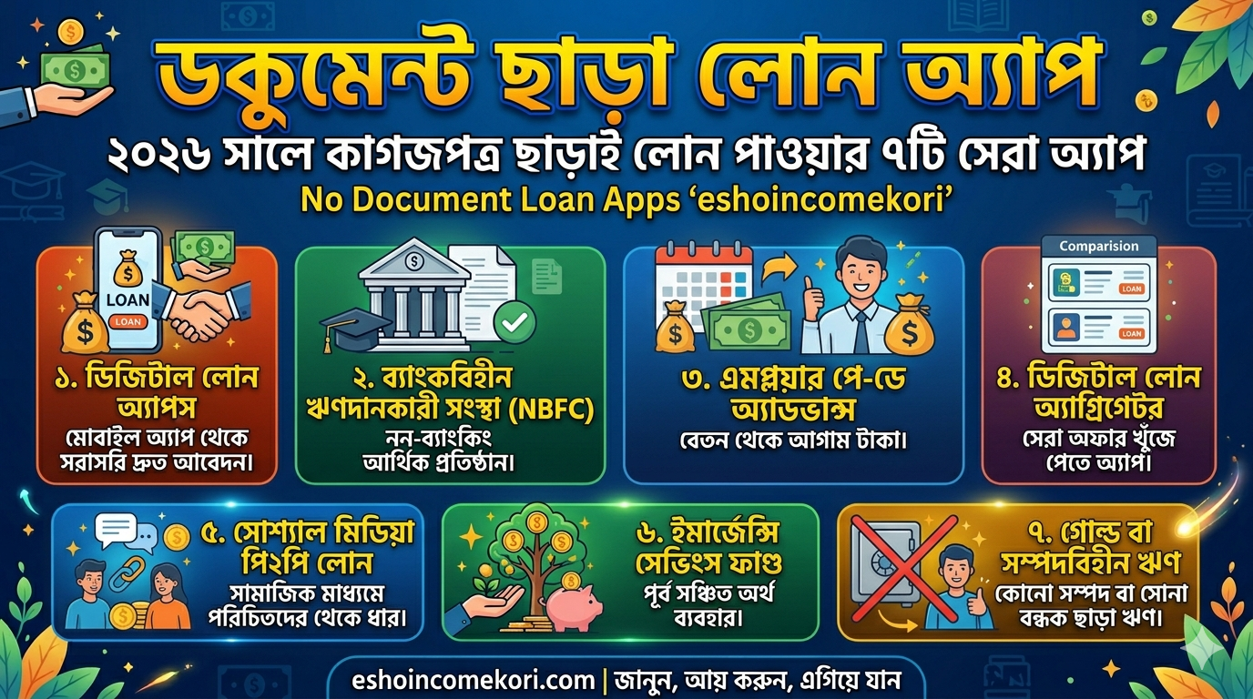 ডকুমেন্ট ছাড়া লোন অ্যাপ: ২০২৬ সালে কাগজপত্র ছাড়াই লোন পাওয়ার ৭টি সেরা অ্যাপ | No Document Loan Apps