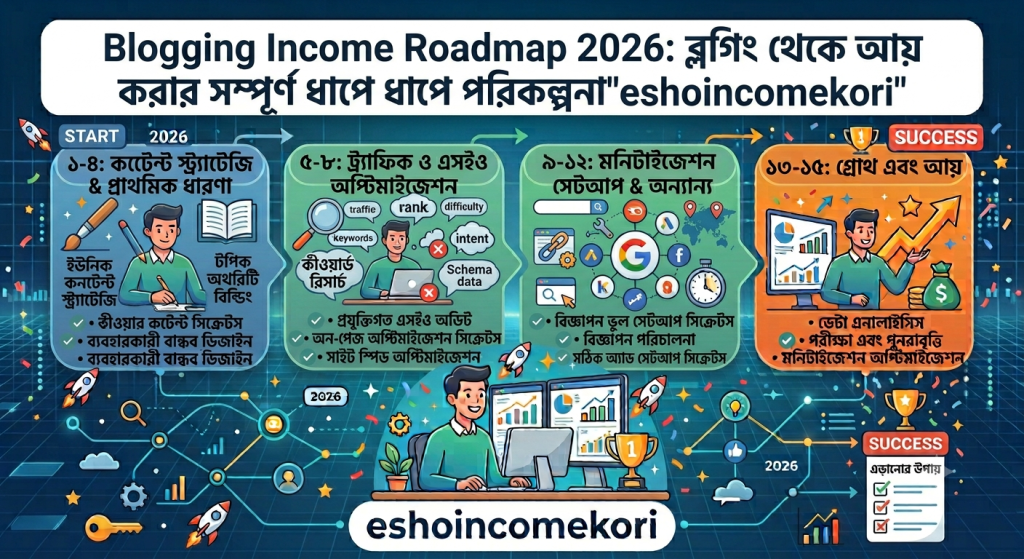 Blogging Income Roadmap 2026: ব্লগিং থেকে আয় করার সম্পূর্ণ ধাপে ধাপে পরিকল্পনা