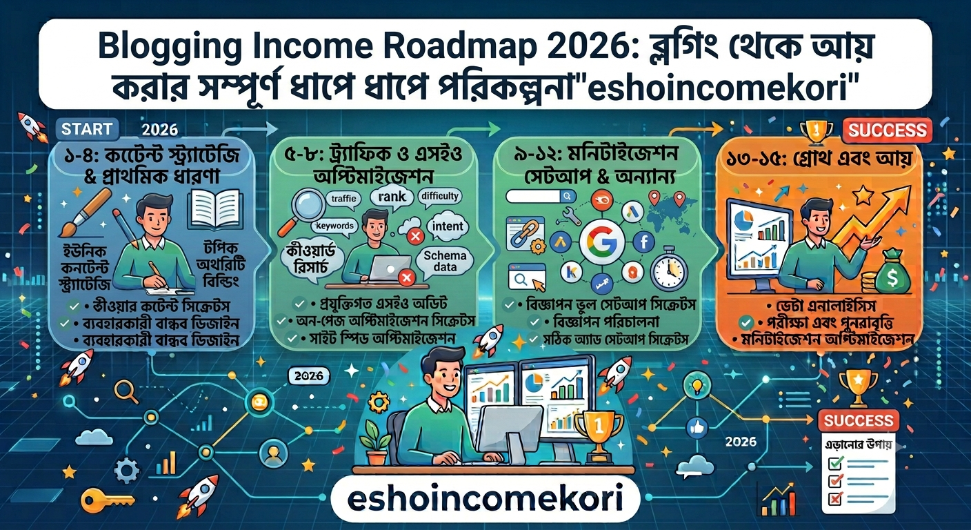 Blogging Income Roadmap 2026: ব্লগিং থেকে আয় করার সম্পূর্ণ ধাপে ধাপে পরিকল্পনা