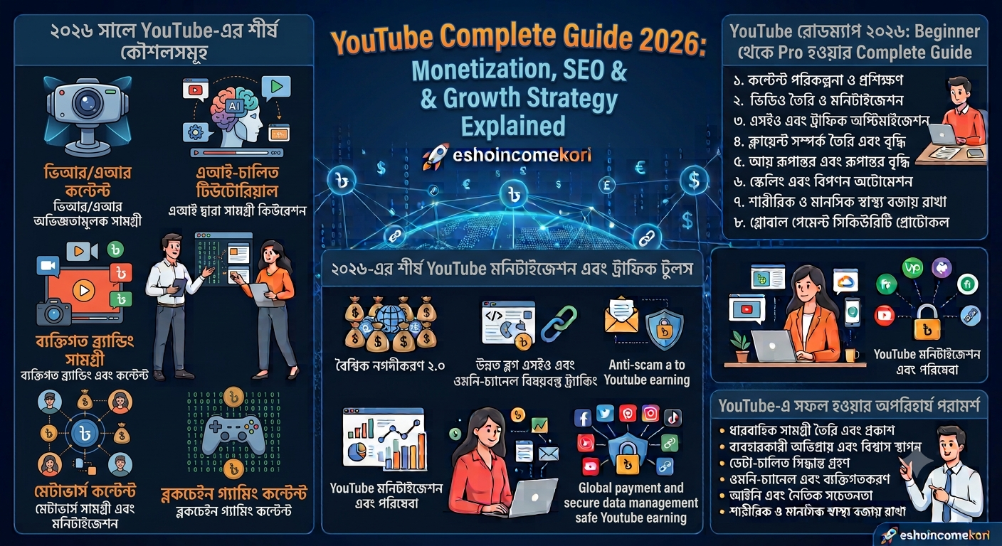 YouTube থেকে আয় করার Complete Guide 2026: Monetization, SEO & Growth Strategy Explained