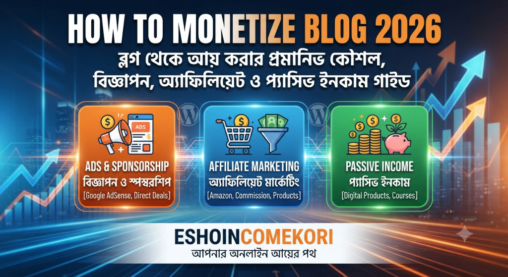 How to Monetize Blog 2026: ব্লগ থেকে আয় করার প্রমাণিত কৌশল, বিজ্ঞাপন, অ্যাফিলিয়েট ও প্যাসিভ ইনকাম গাইড