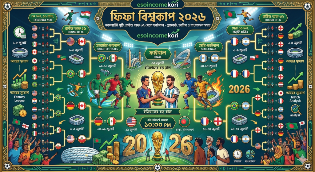 FIFA World Cup 2026 Knockout Schedule: Round of 32 থেকে ফাইনাল – ব্র্যাকেট, তারিখ ও বাংলাদেশ সময়