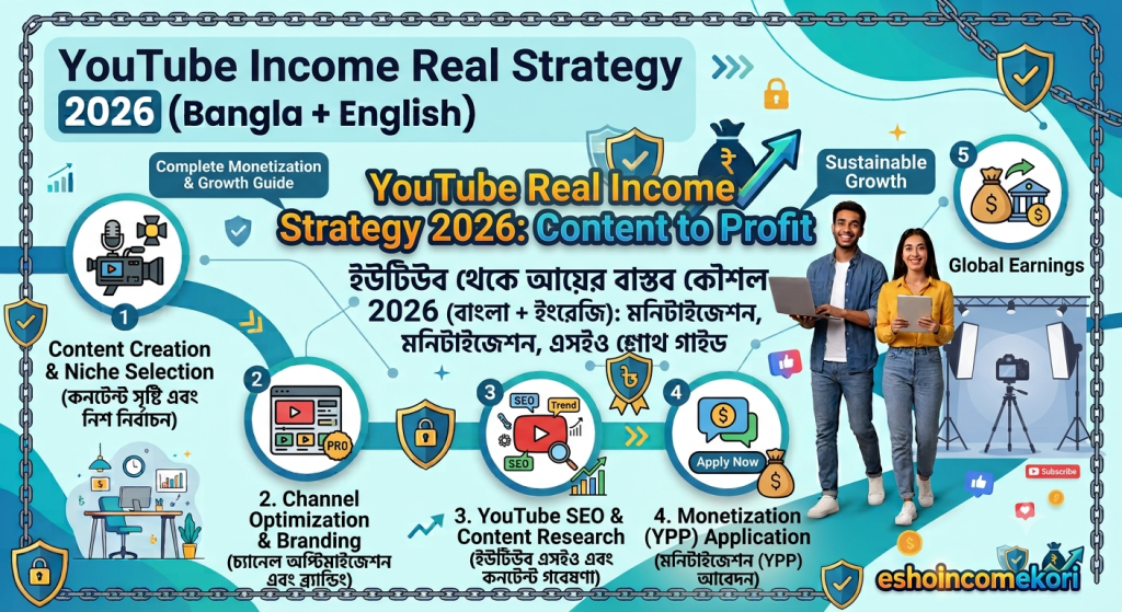YouTube থেকে আয় করার Real Strategy 2026 (Bangla + English): Monetization, SEO ও Growth Complete Guide