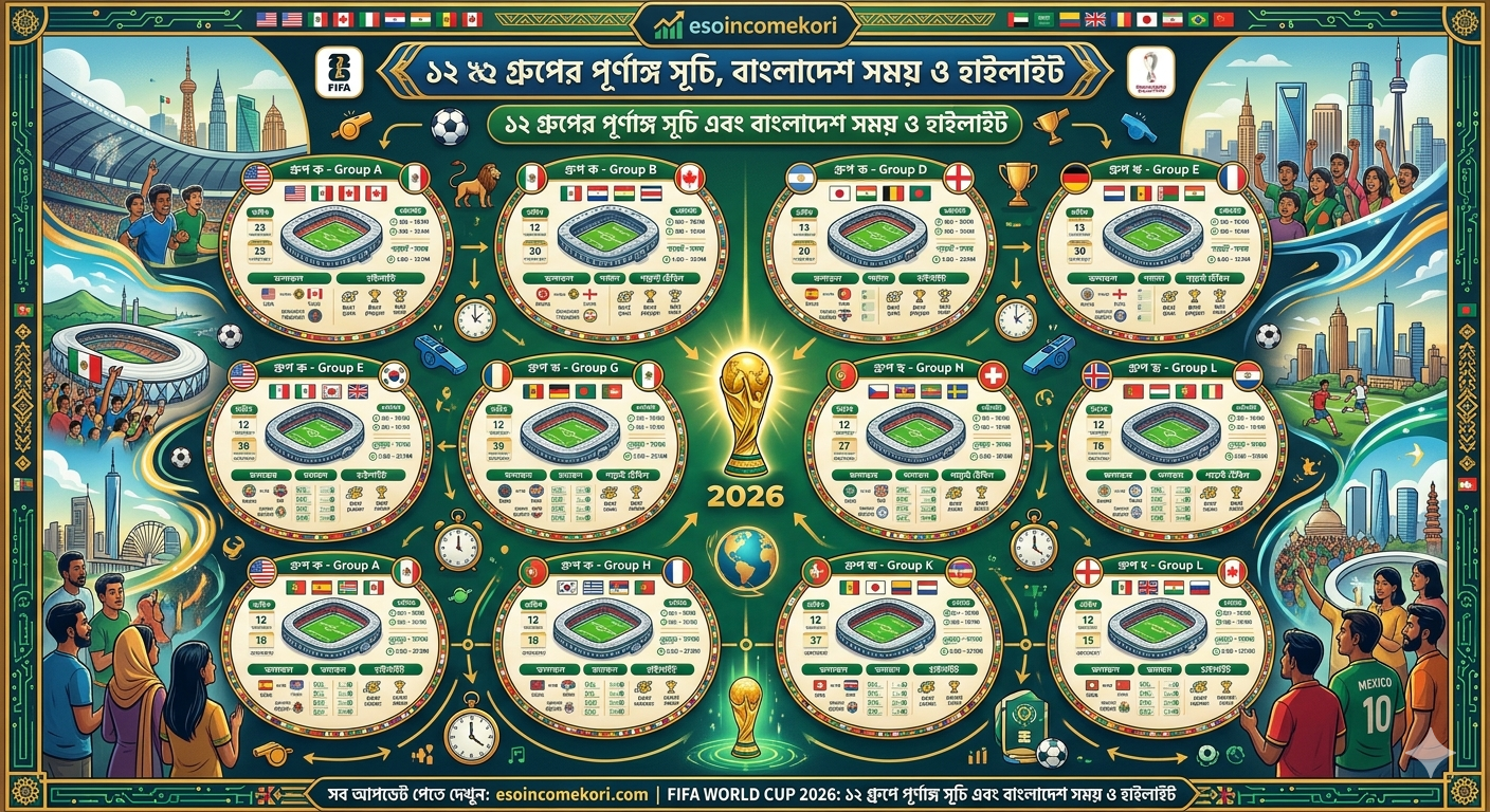 FIFA World Cup 2026 Group Stage: ১২ গ্রুপের পূর্ণাঙ্গ সূচি, বাংলাদেশ সময় ও হাইলাইটস