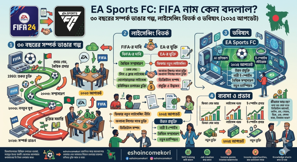 EA Sports FC: FIFA নাম কেন বদলাল? ৩০ বছরের সম্পর্ক ভাঙার গল্প, লাইসেন্সিং বিতর্ক ও ভবিষ্যৎ (২০২৫ আপডেট)