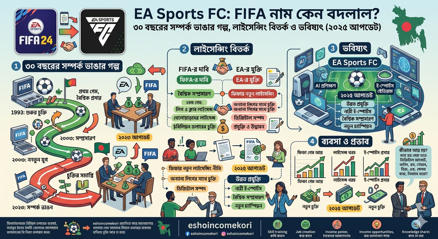 EA Sports FC: FIFA নাম কেন বদলাল? ৩০ বছরের সম্পর্ক ভাঙার গল্প, লাইসেন্সিং বিতর্ক ও ভবিষ্যৎ (২০২৫ আপডেট)