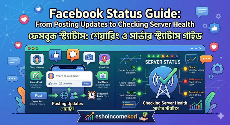 Facebook Status Guide: From Posting Updates to Checking Server Health ফেসবুক স্ট্যাটাস: শেয়ারিং ও সার্ভার স্ট্যাটাস গাইড