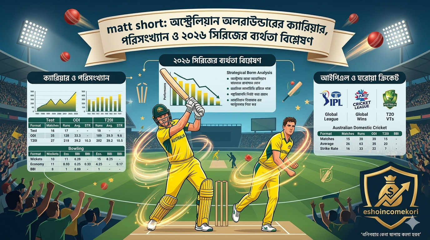 matt short: অস্ট্রেলিয়ান অলরাউন্ডারের ক্যারিয়ার, পরিসংখ্যান ও ২০২৬ সিরিজের ব্যর্থতা বিশ্লেষণ
