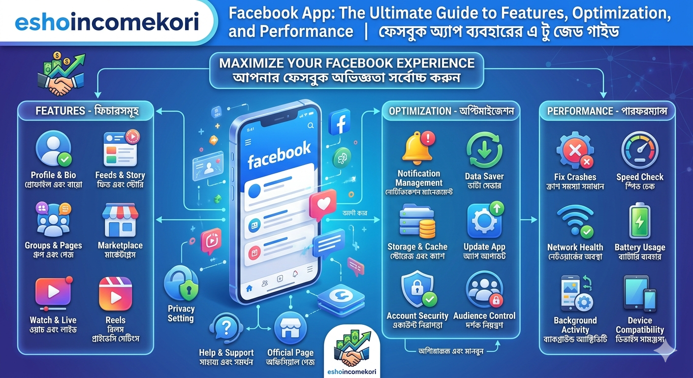 Facebook App: The Ultimate Guide to Features, Optimization, and Performance | ফেসবুক অ্যাপ ব্যবহারের এ টু জেড গাইড
