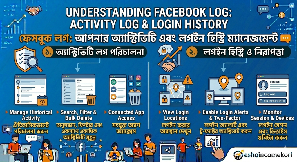 Understanding Facebook Log: Activity Log & Login History ফেসবুক লগ: আপনার অ্যাক্টিভিটি এবং লগইন হিস্ট্রি ম্যানেজমেন্ট