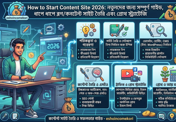 How to Start Content Site 2026: নতুনদের জন্য সম্পূর্ণ গাইড, ধাপে ধাপে ব্লগ/কনটেন্ট সাইট তৈরি এবং গ্রোথ স্ট্র্যাটেজি