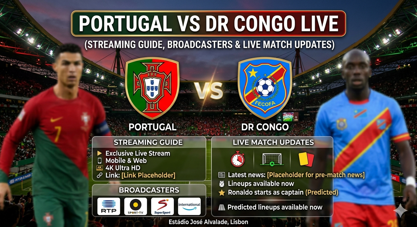 Portugal vs DR Congo Live (Streaming Guide, Broadcasters & Live Match Updates)