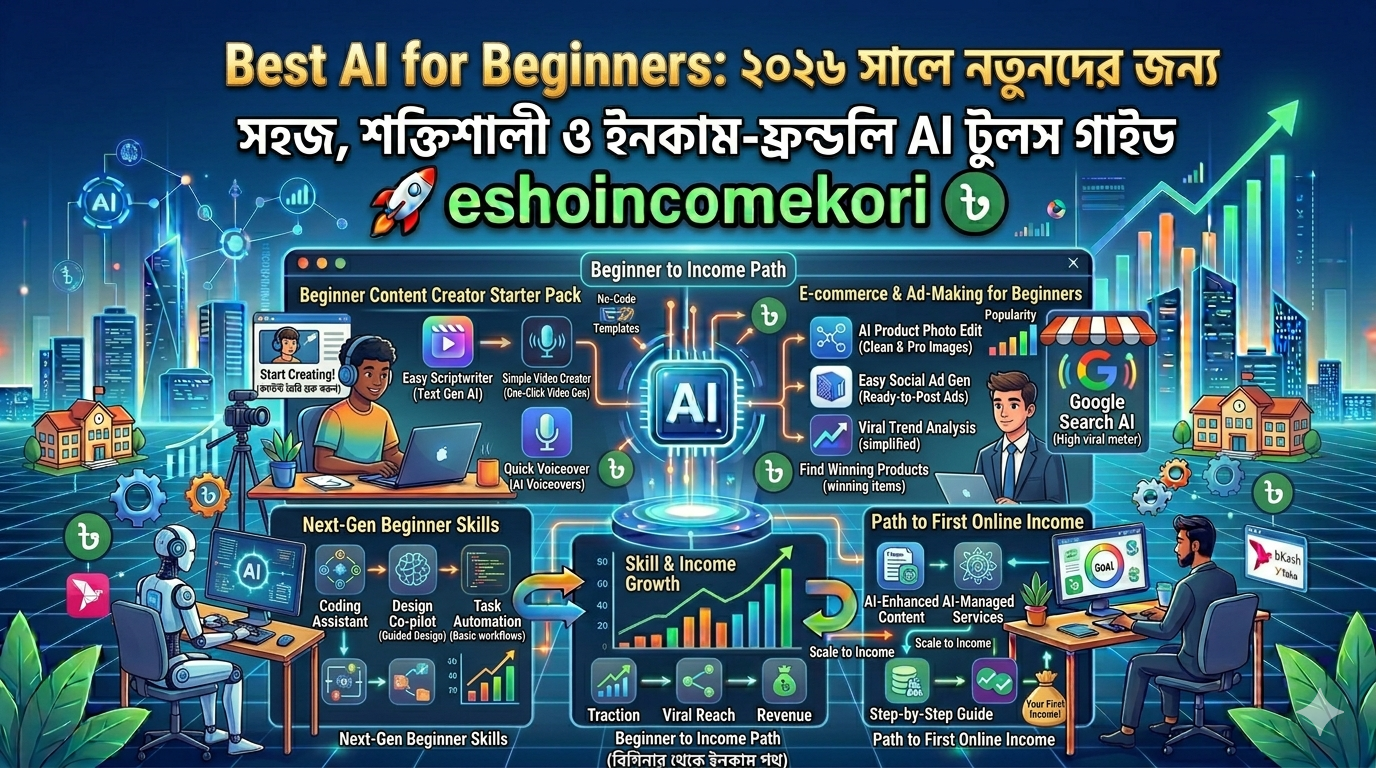 Best AI for Beginners: ২০২৬ সালে নতুনদের জন্য সহজ, শক্তিশালী ও ইনকাম-ফ্রেন্ডলি AI টুলস গাইড