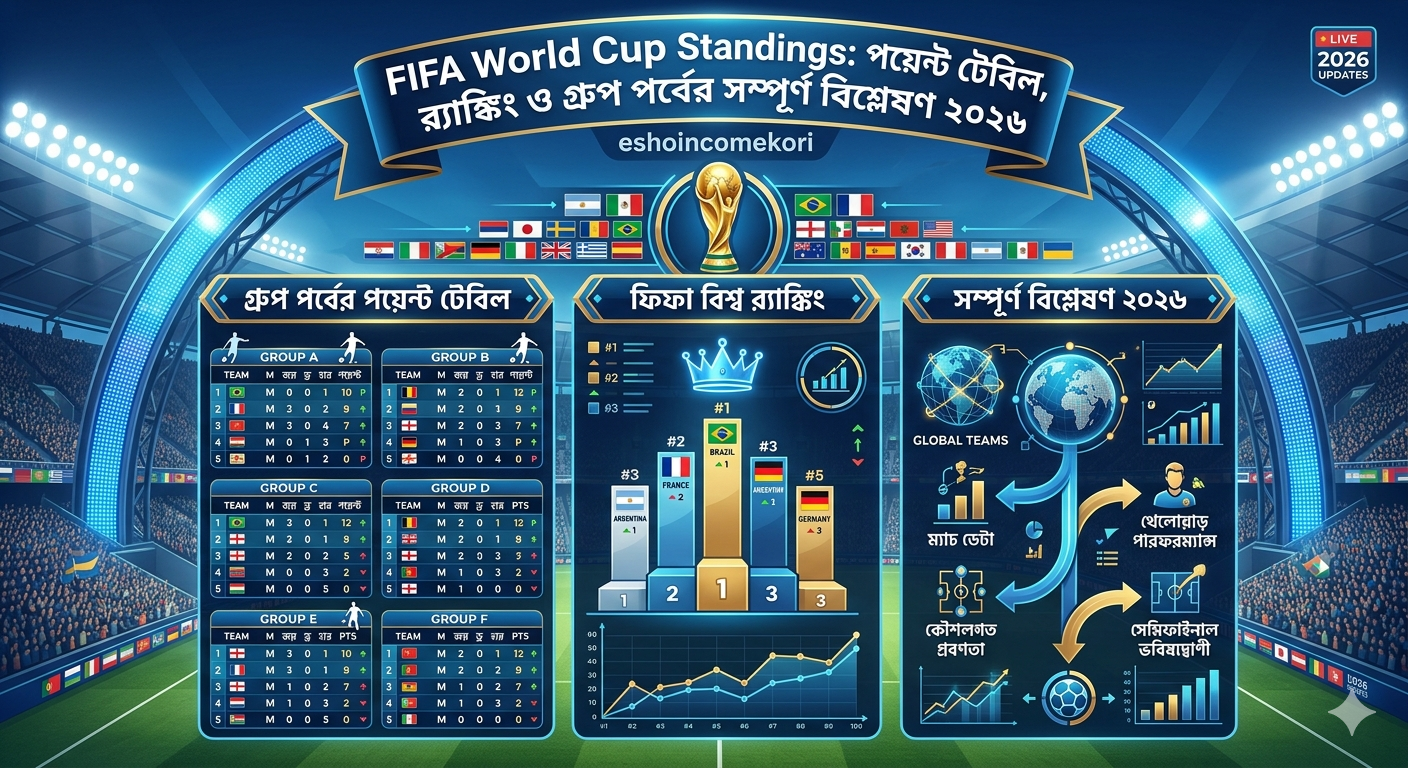 FIFA World Cup Standings: পয়েন্ট টেবিল, র্যাঙ্কিং ও গ্রুপ পর্বের সম্পূর্ণ বিশ্লেষণ ২০২৬