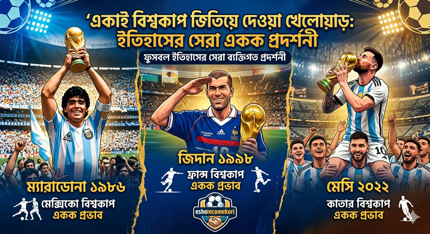 একাই বিশ্বকাপ জিতিয়ে দেওয়া খেলোয়াড়: ম্যারাডোনা ১৯৮৬, জিদান ১৯৯৮, মেসি ২০২২ – ইতিহাসের সেরা একক প্রদর্শনী