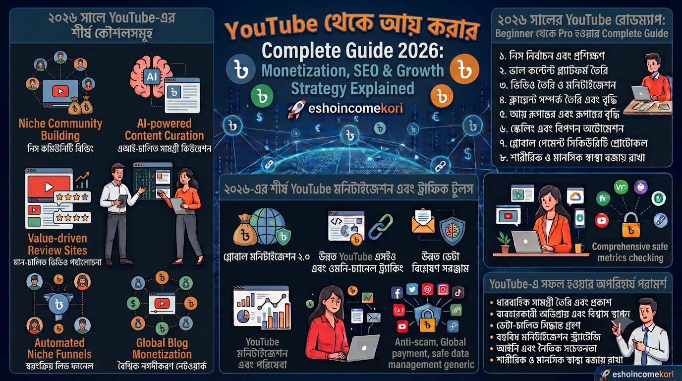 YouTube থেকে আয় করার Complete Guide 2026: Monetization, SEO & Growth Strategy Explained