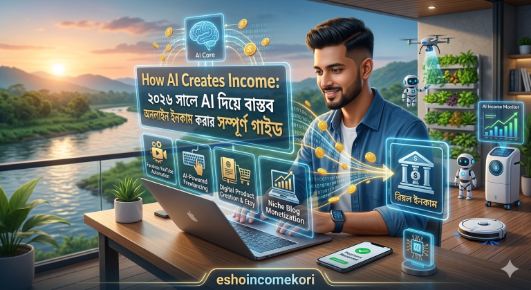 How AI Creates Income: ২০২৬ সালে AI দিয়ে বাস্তব অনলাইন ইনকাম করার সম্পূর্ণ গাইড