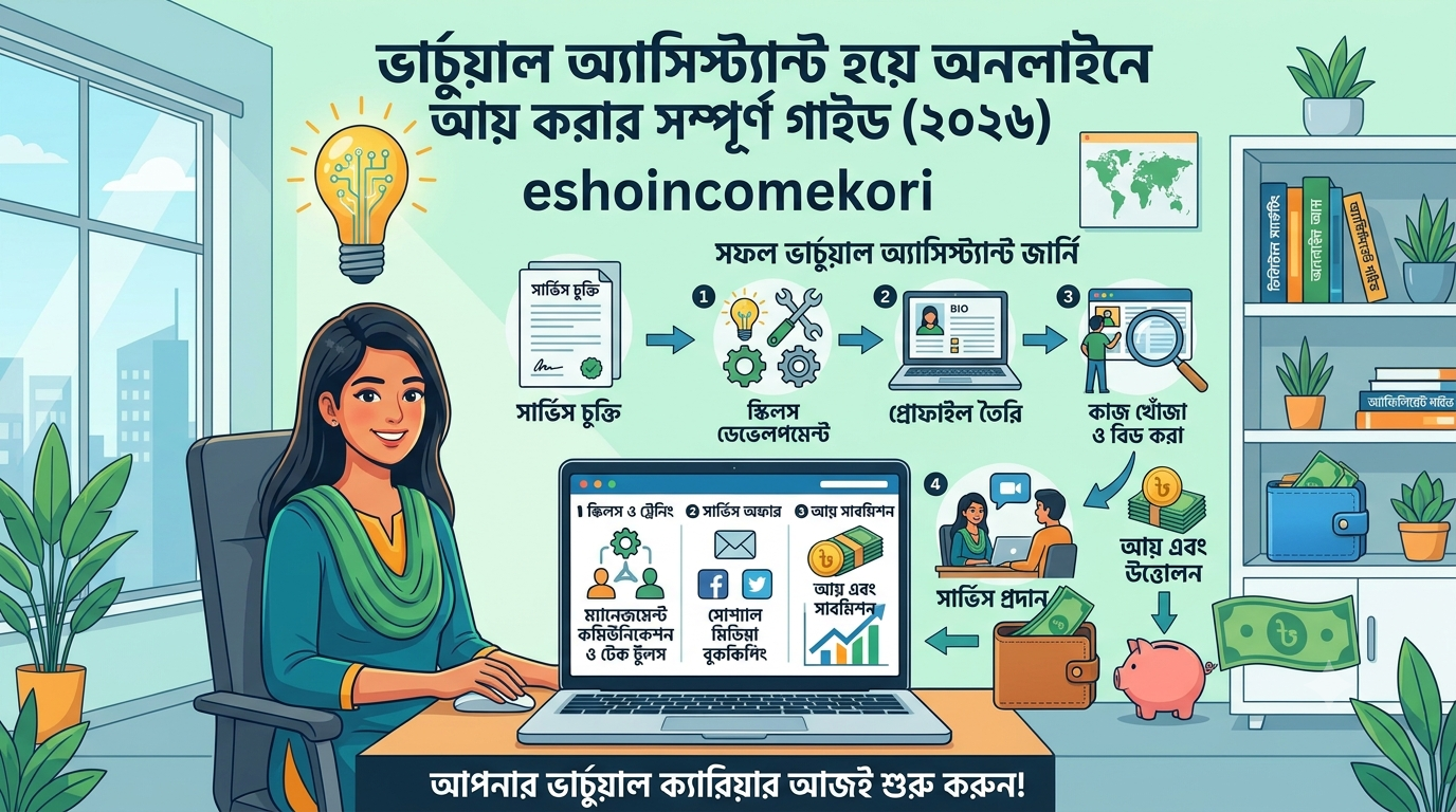 ভার্চুয়াল অ্যাসিস্ট্যান্ট হয়ে অনলাইনে আয় করার সম্পূর্ণ গাইড (২০২৬)