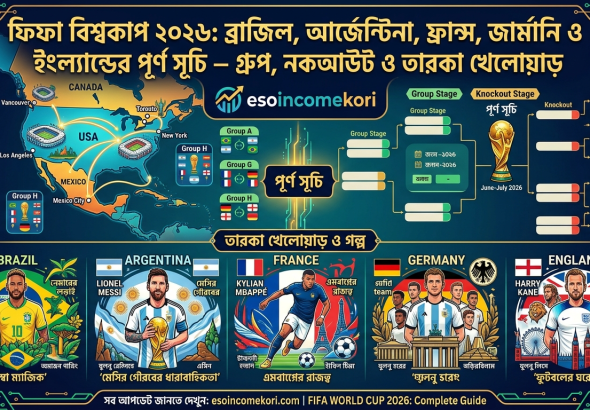 FIFA World Cup 2026: ব্রাজিল, আর্জেন্টিনা, ফ্রান্স, জার্মানি ও ইংল্যান্ডের পূর্ণ সূচি – গ্রুপ, নকআউট ও তারকা খেলোয়াড়