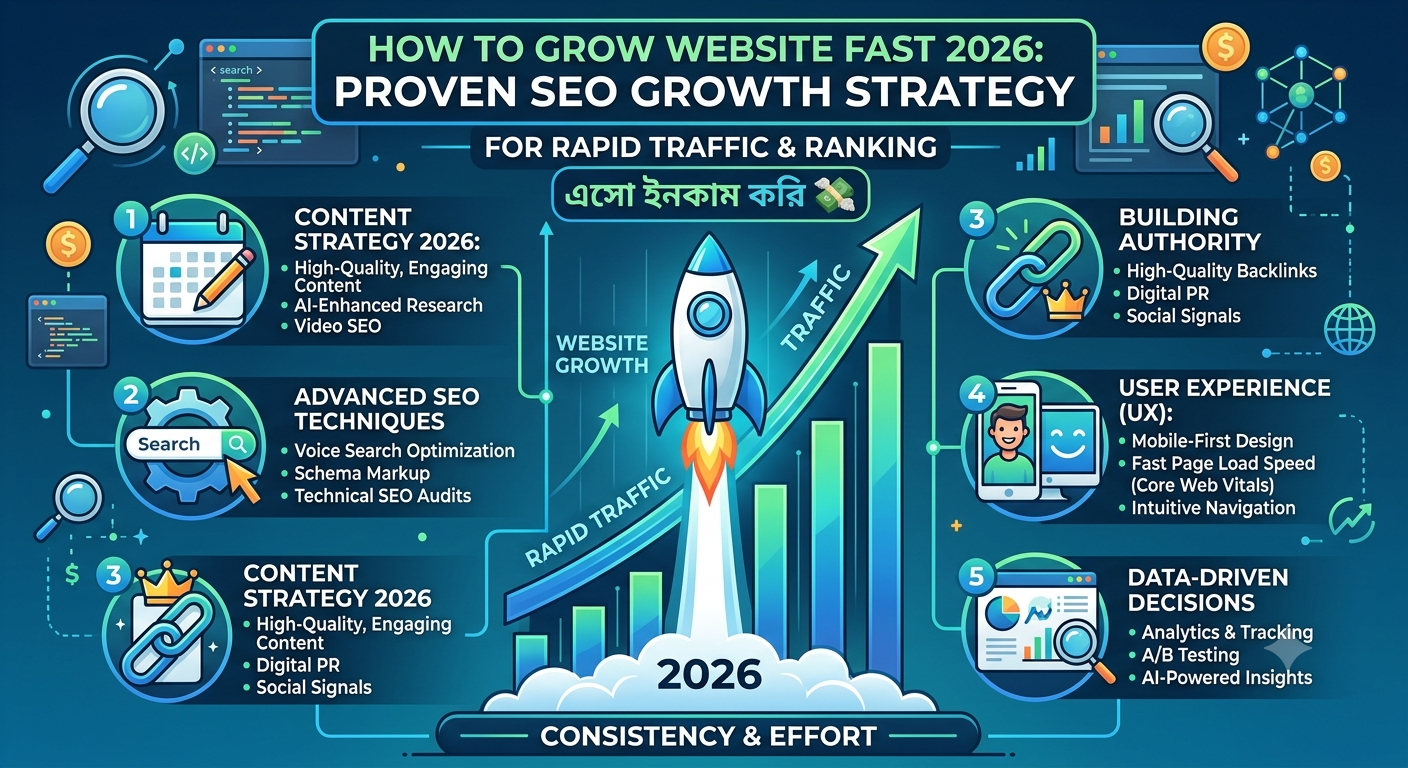 How to Grow Website Fast 2026: Proven SEO Growth Strategy for Rapid Traffic & Ranking (Bangla Guide)