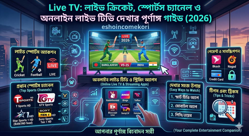 Live TV: লাইভ ক্রিকেট, স্পোর্টস চ্যানেল ও অনলাইন লাইভ টিভি দেখার পূর্ণাঙ্গ গাইড (2026)
