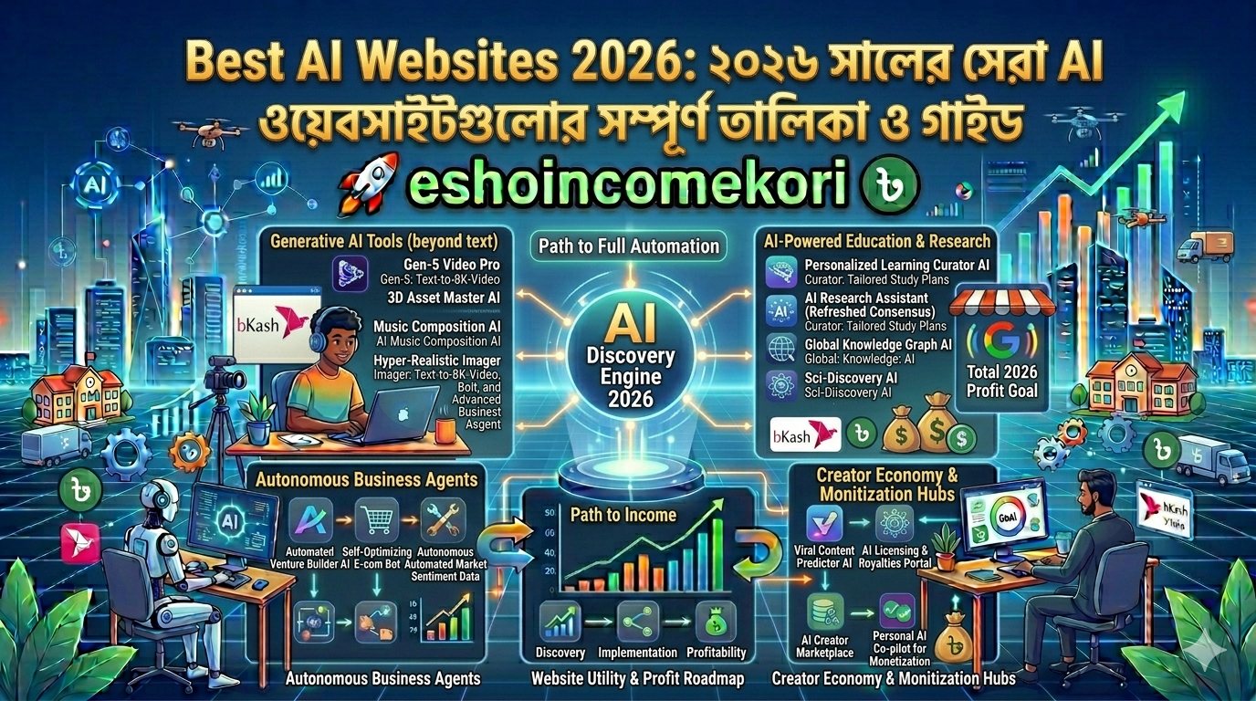 Best AI Websites 2026: ২০২৬ সালের সেরা AI ওয়েবসাইটগুলোর সম্পূর্ণ তালিকা ও গাইড