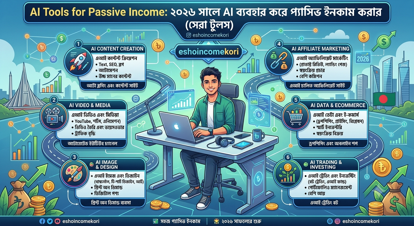 AI Tools for Passive Income: ২০২৬ সালে AI ব্যবহার করে প্যাসিভ ইনকাম করার সেরা টুলসAI Tools for Passive Income: ২০২৬ সালে AI ব্যবহার করে প্যাসিভ ইনকাম করার সেরা টুলসAI Tools for Passive Income: ২০২৬ সালে AI ব্যবহার করে প্যাসিভ ইনকাম করার সেরা টুলস