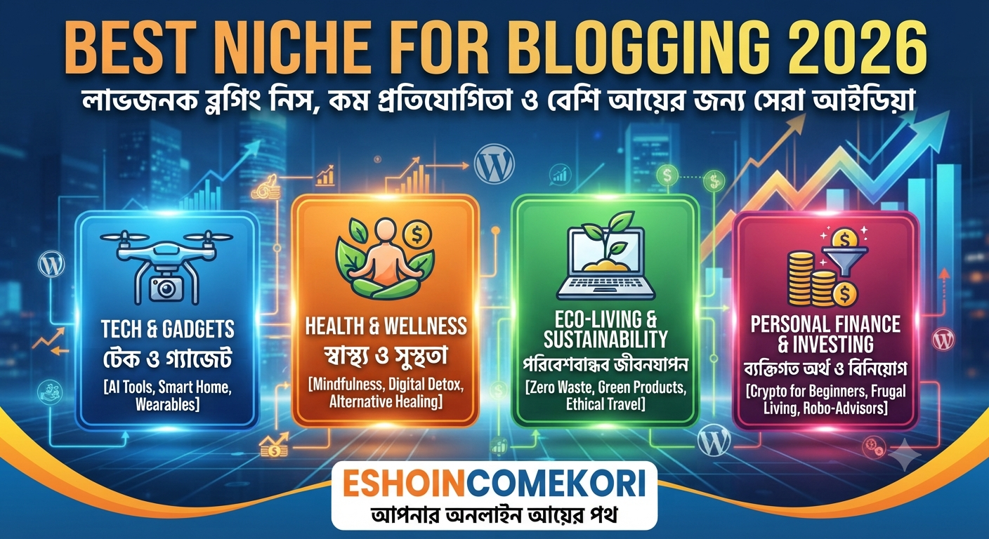 Best Niche for Blogging 2026 সম্পর্কে জানুন। লাভজনক নিস নির্বাচন, কম্পিটিশন বিশ্লেষণ, SEO সম্ভাবনা এবং ব্লগিং আয়ের বাস্তব গাইড।Best Niche for Blogging 2026: লাভজনক ব্লগিং নিস, কম প্রতিযোগিতা ও বেশি আয়ের জন্য সেরা আইডিয়া