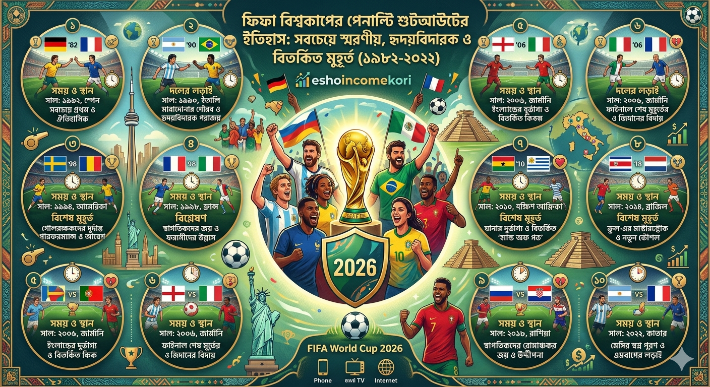 FIFA বিশ্বকাপের পেনাল্টি শুটআউটের ইতিহাস: সবচেয়ে স্মরণীয়, হৃদয়বিদারক ও বিতর্কিত মুহূর্ত (১৯৮২-২০২২)