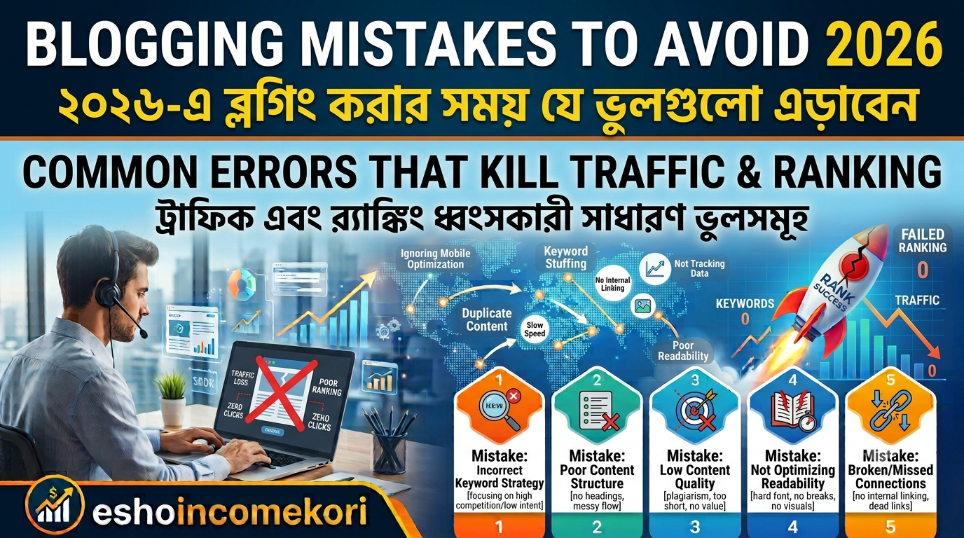 Blogging Mistakes to Avoid 2026 – Common Errors That Kill Traffic & Ranking ব্লগিং এর ভুলগুলো এড়িয়ে চলুন ২০২৬ – যেসব ভুলে ট্রাফিক ও র‍্যাঙ্কিং নষ্ট হয়