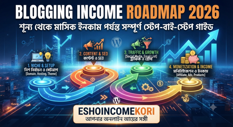 Blogging Income Roadmap 2026: শূন্য থেকে মাসিক ইনকাম পর্যন্ত সম্পূর্ণ স্টেপ-বাই-স্টেপ গাইড