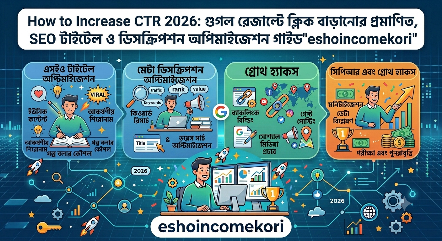 How to Increase CTR 2026: গুগল রেজাল্টে ক্লিক বাড়ানোর প্রমাণিত কৌশল, SEO টাইটেল ও ডিসক্রিপশন অপ্টিমাইজেশন গাইড