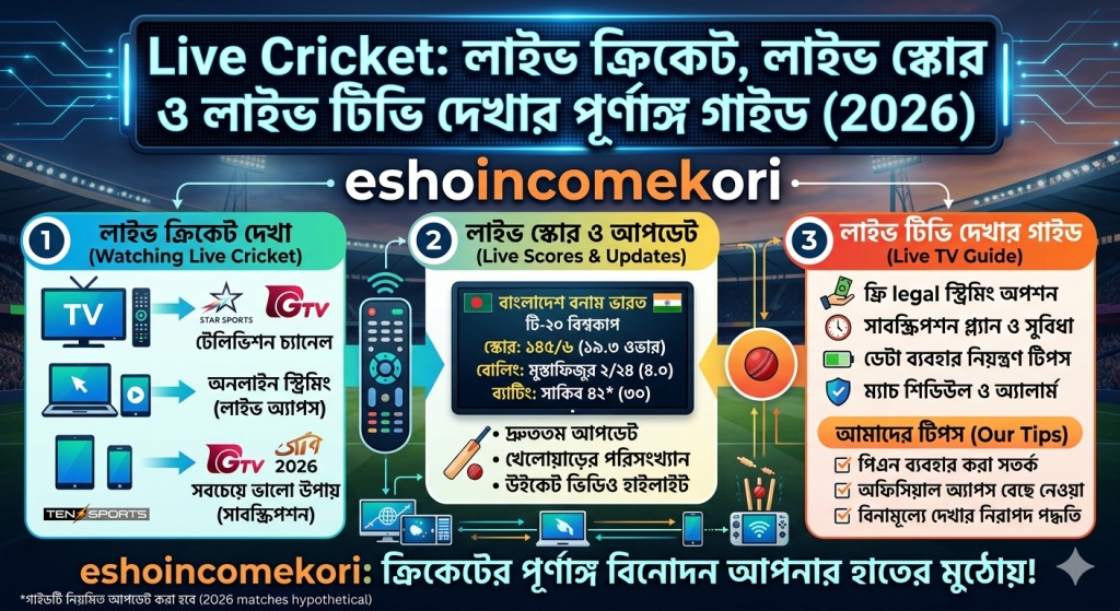 Live Cricket: লাইভ ক্রিকেট, লাইভ স্কোর ও লাইভ টিভি দেখার পূর্ণাঙ্গ গাইড (2026)
