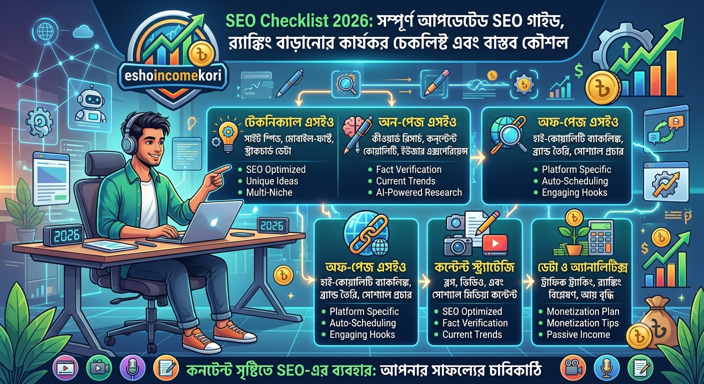 SEO Checklist 2026: সম্পূর্ণ আপডেটেড SEO গাইড, র‍্যাঙ্কিং বাড়ানোর কার্যকর চেকলিস্ট এবং বাস্তব কৌশল